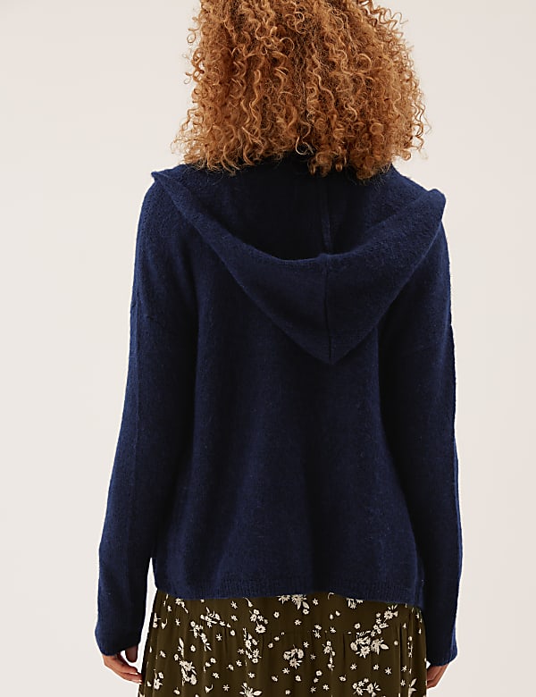 Cropped Hooded Cardigan with Wool
