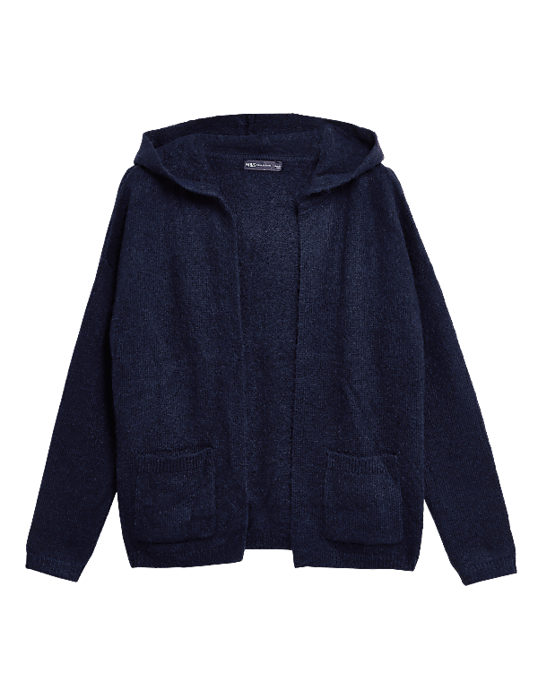 Cropped Hooded Cardigan with Wool