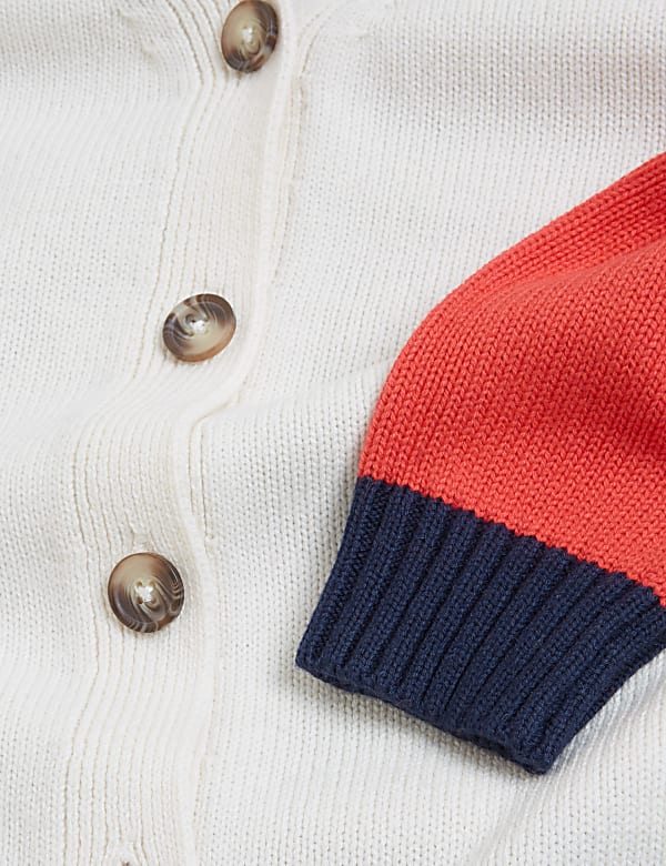 Cotton Rich Colour Block V-Neck Cardigan