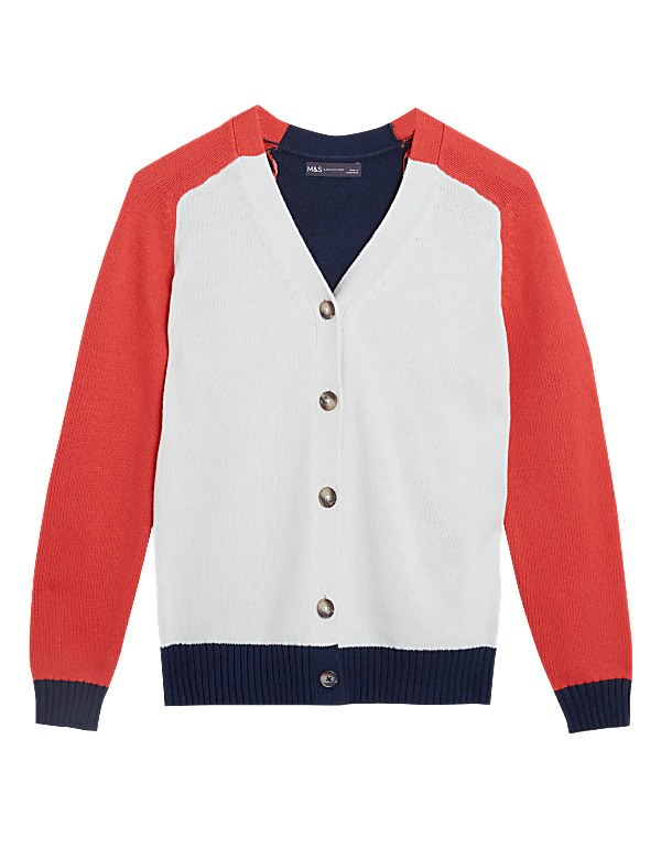 Cotton Rich Colour Block V-Neck Cardigan