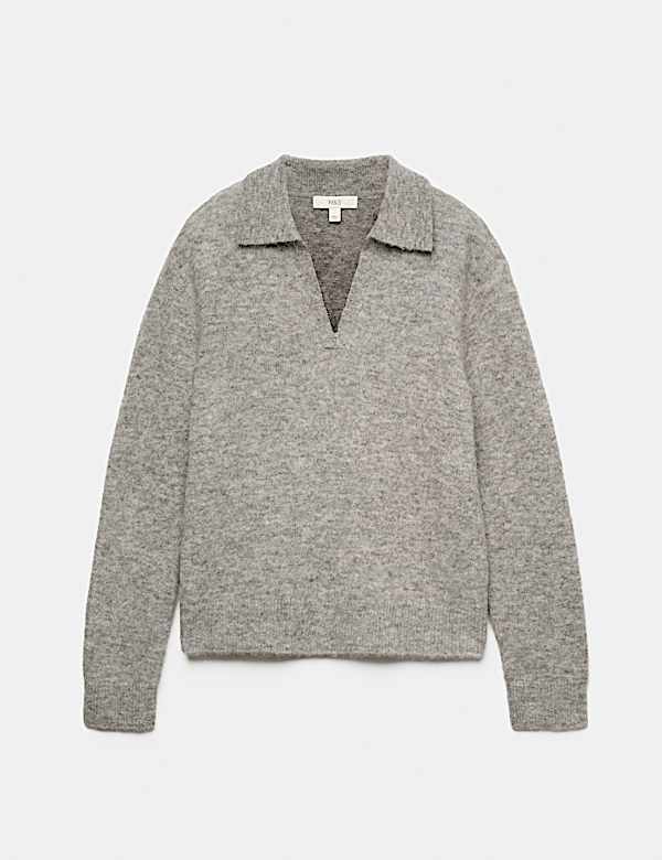 Wool Rich Brushed Collared V Neck Jumper - PT