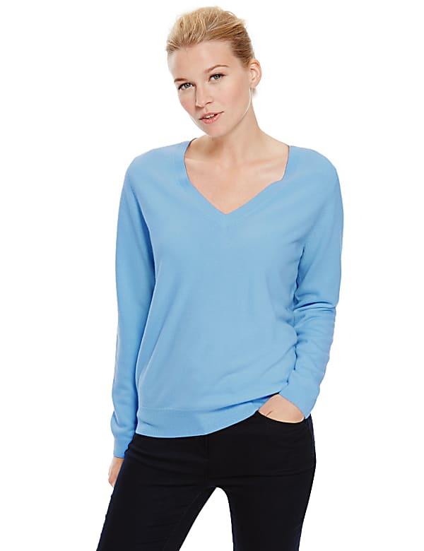 Cashmilon Ribbed V Neck Jumper MEDIUM GRAPE Jumpers M S ES