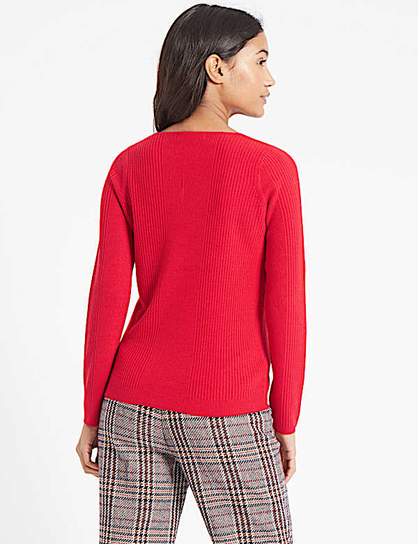 Soft Ribbed V-Neck Jumper