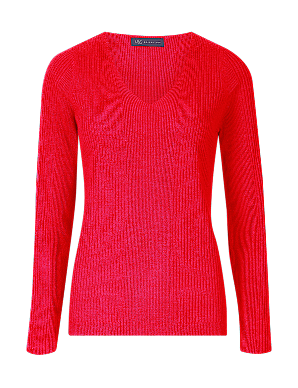 Soft Ribbed V-Neck Jumper
