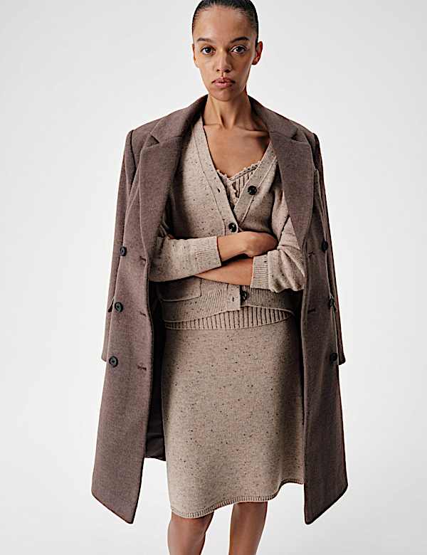 Lambswool Blend Neppy Knitted Knee Length Skirt - CN