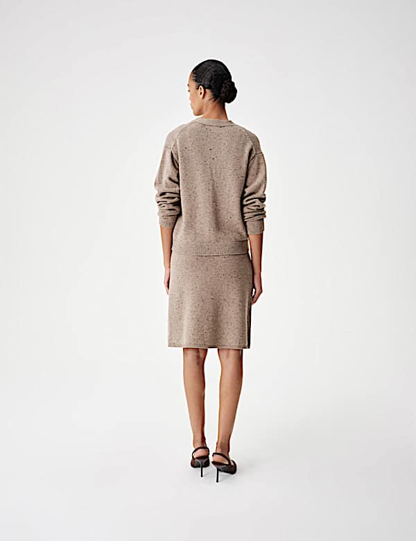 Lambswool Blend Neppy Knitted Knee Length Skirt - CN