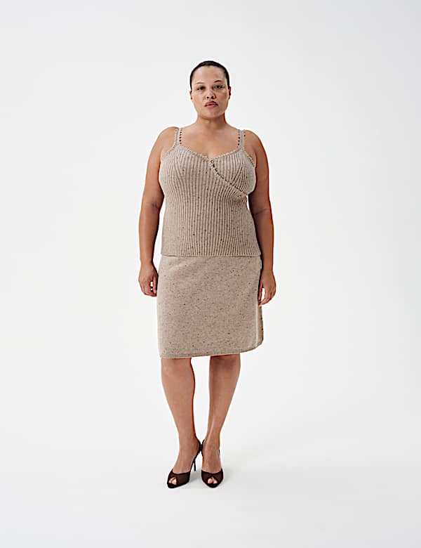 Lambswool Blend Neppy Knitted Knee Length Skirt - CN