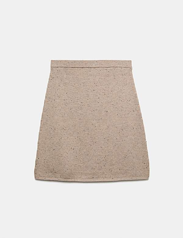 Lambswool Blend Neppy Knitted Knee Length Skirt - CN