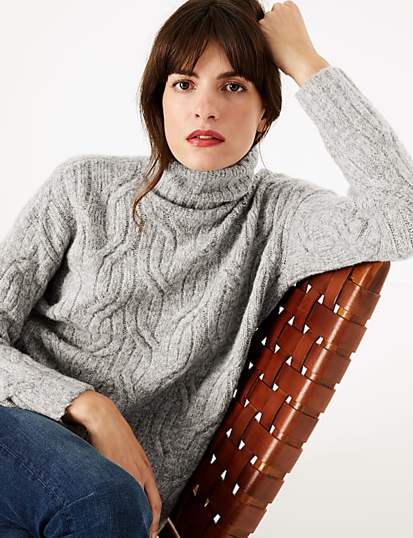 Buy Cable Knit Roll Neck Jumper with Alpaca at Marks & Spencer