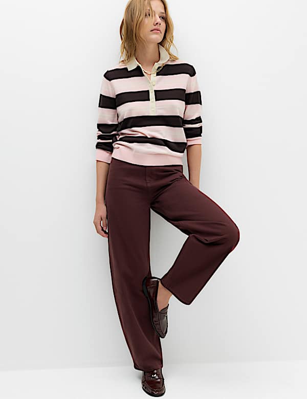 Pure Merino Wool Striped Collared Jumper - CN