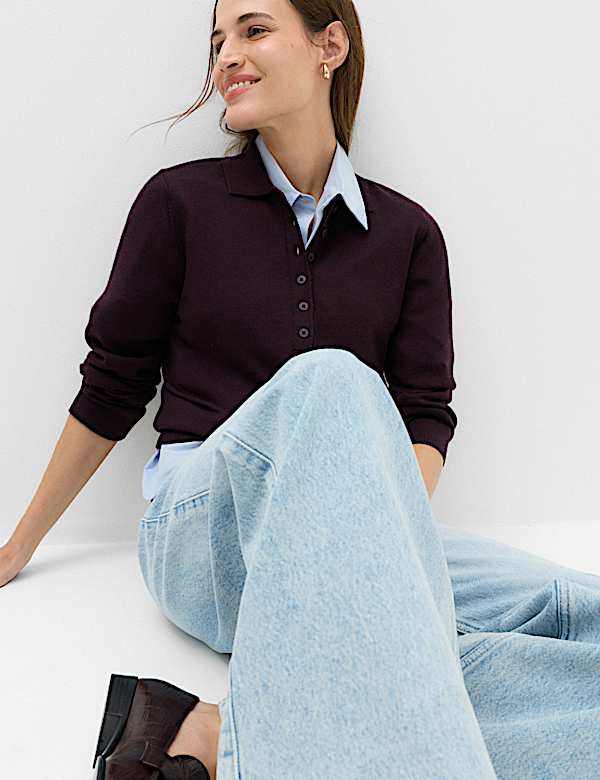Pure Merino Wool Collared Jumper - US