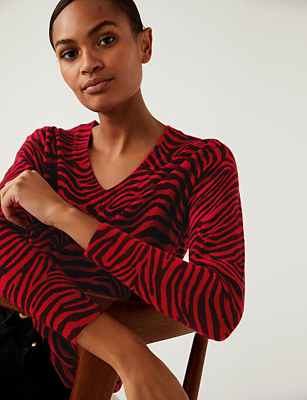 Buy Supersoft Animal Print V Neck Jumper at Marks Spencer