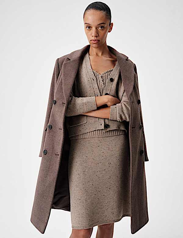 Cardigan en laine m&eacute;lang&eacute;e textur&eacute;e &agrave; col en V et fermeture avant boutonn&eacute;e - FR
