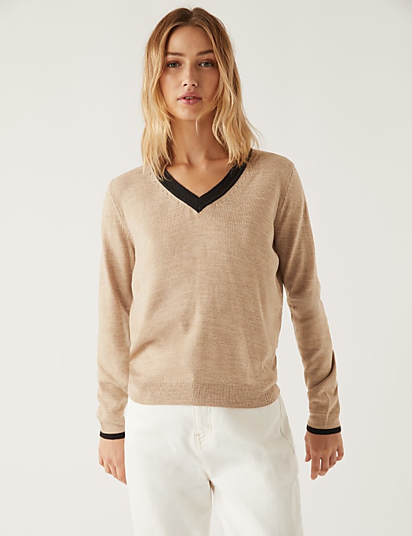 Supersoft Colour Block V-Neck Jumper