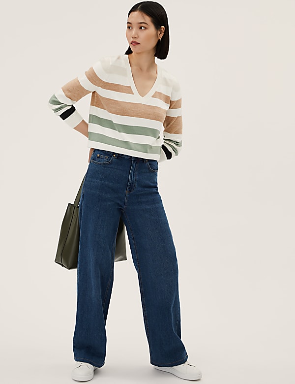 Supersoft Striped V-Neck Jumper