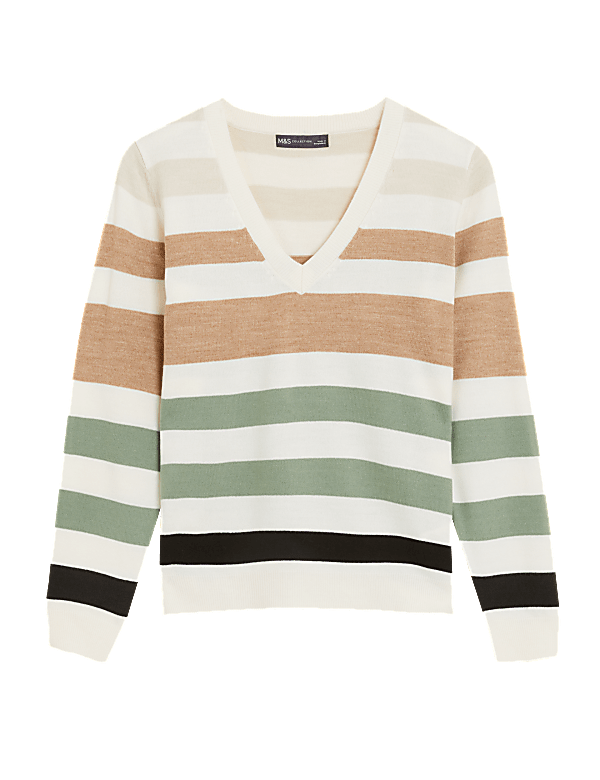 Supersoft Striped V-Neck Jumper