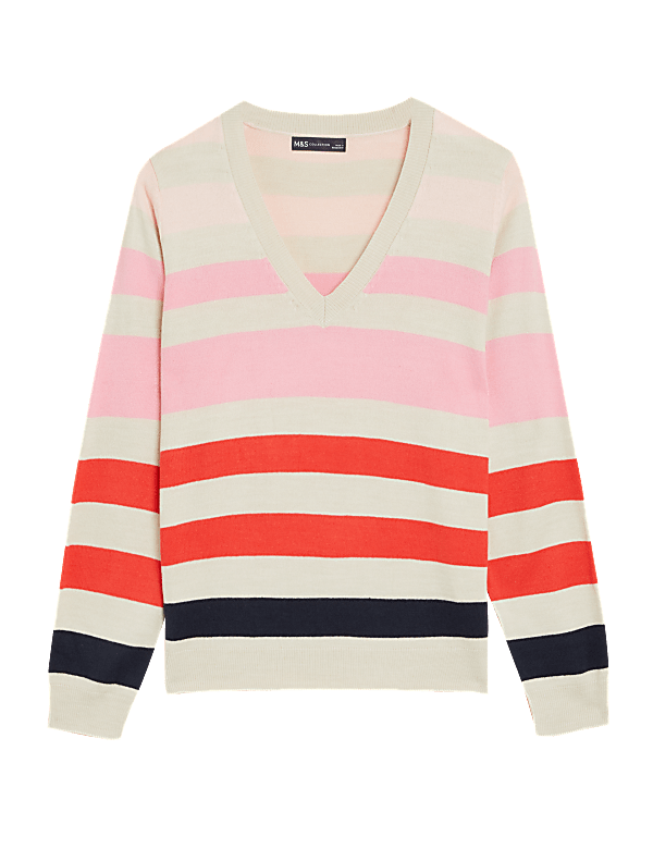 Supersoft Striped V-Neck Jumper
