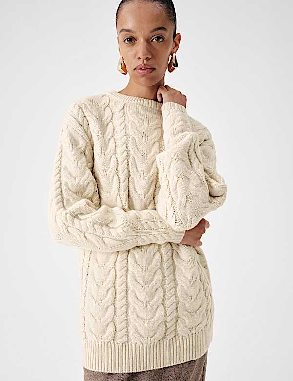 Wool Blend Cable Knit Relaxed Jumper - PT