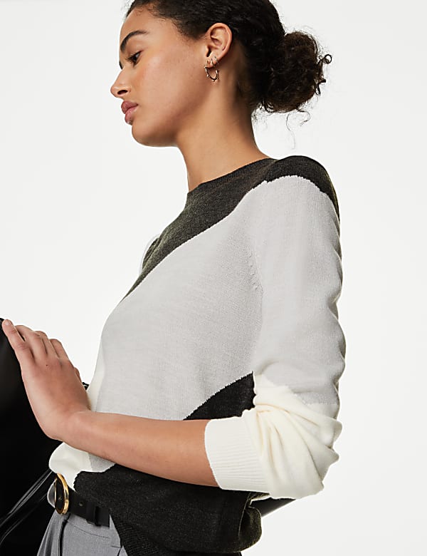 Pull ultra-doux &agrave; encolure ronde et motif color block - CH