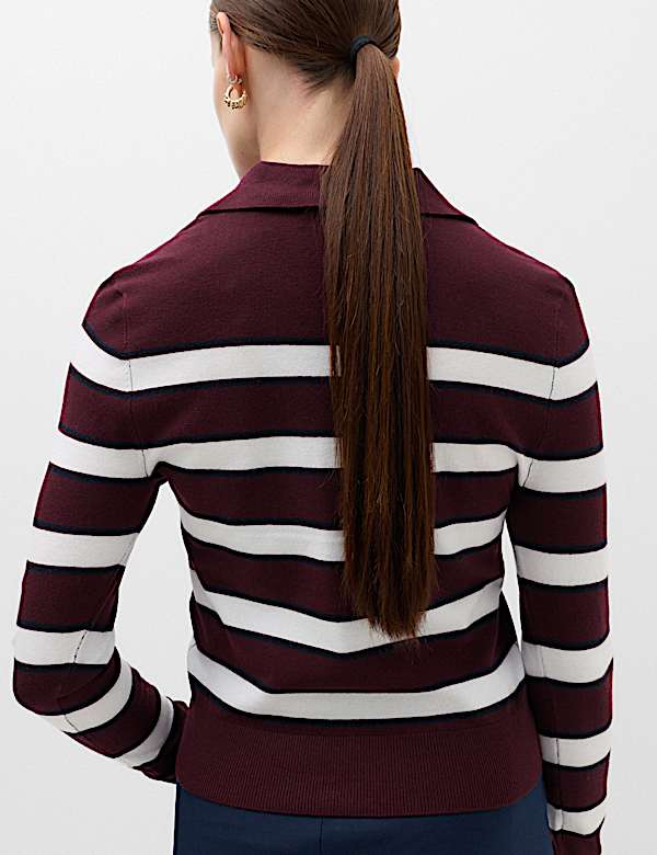 Collared Striped Slim Jumper with Wool - CA
