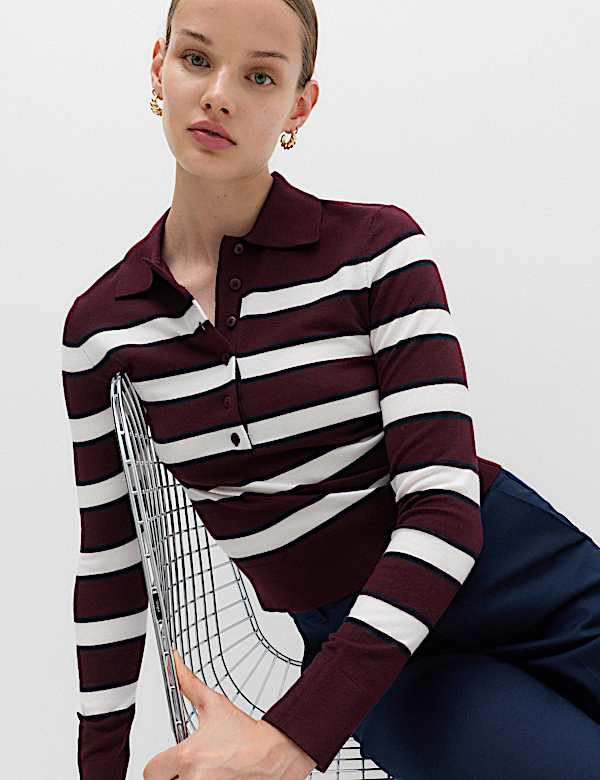 Collared Striped Slim Jumper with Wool - CA