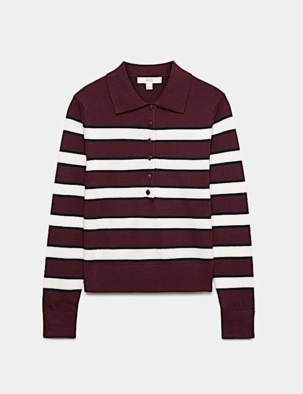 Collared Striped Slim Jumper with Wool - CA