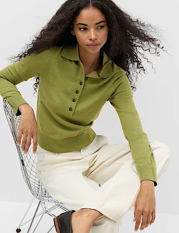 Collared Slim Jumper with Wool - CN