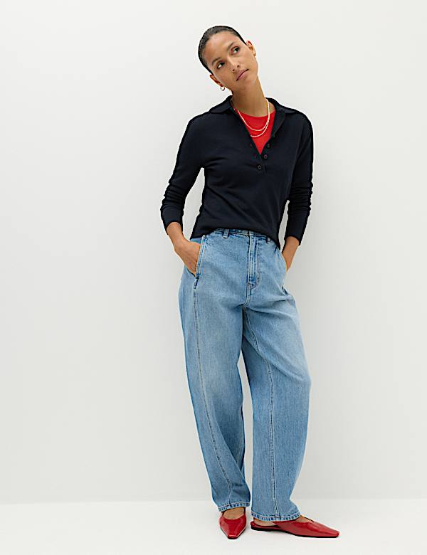 Collared Slim Jumper with Wool - GR