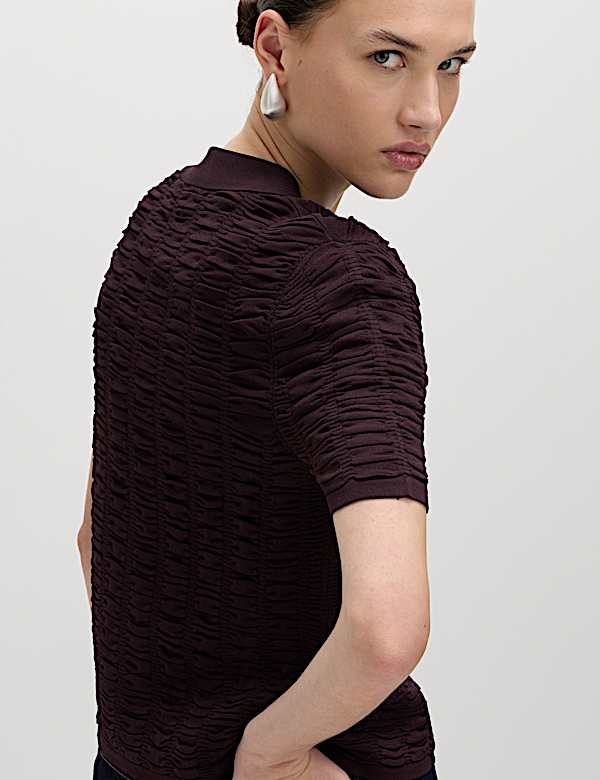 קרדיגן בגזרה צמודה עם צווארון וטקסטורה - IL