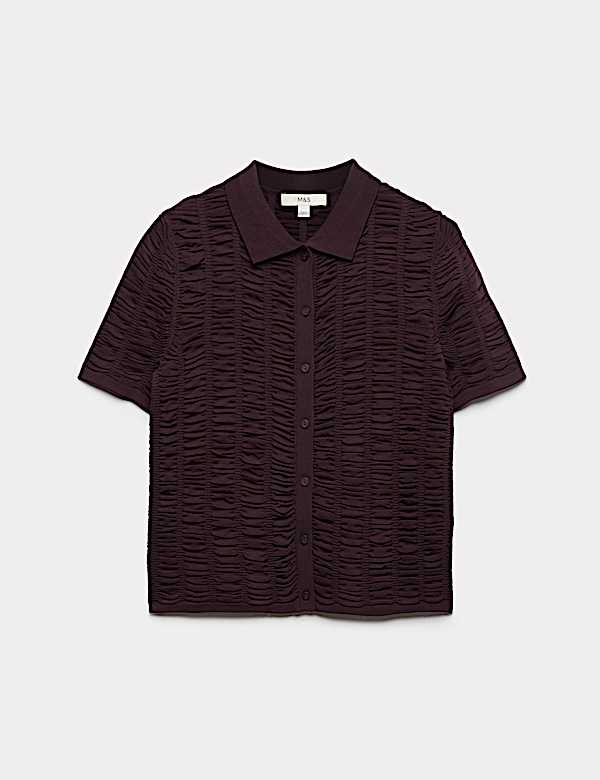 קרדיגן בגזרה צמודה עם צווארון וטקסטורה - IL