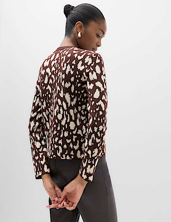 Animal Print Crew Neck Relaxed Jumper with Wool - NZ