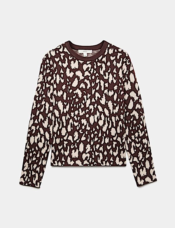 Animal Print Crew Neck Relaxed Jumper with Wool - NZ