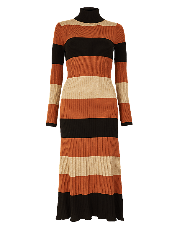 Striped Ribbed Fit & Flare Knitted Dress