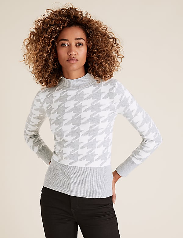 Soft Touch Dogtooth Funnel Neck Jumper