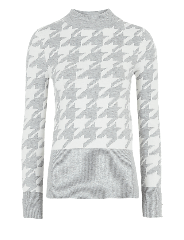 Soft Touch Dogtooth Funnel Neck Jumper