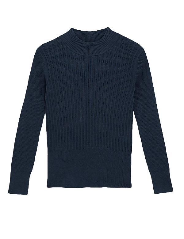 Soft Touch Ribbed Funnel Neck Fitted Jumper