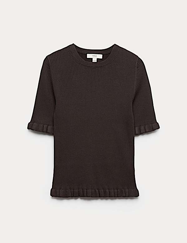 Ribbed Frill Detail Knitted Top - US