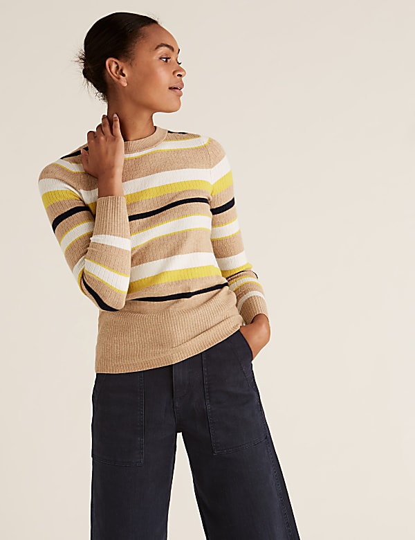 Soft Touch Striped Textured Fitted Jumper