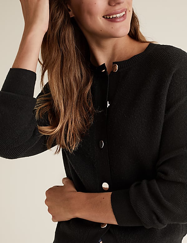 Soft Touch Crew Neck Button Front Cardigan
