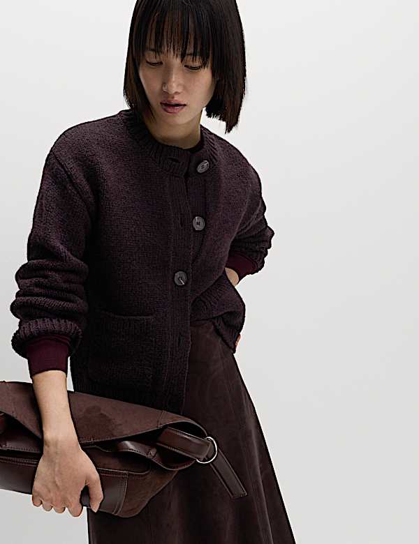 Crew Neck Pocket Detail Cardigan - GR