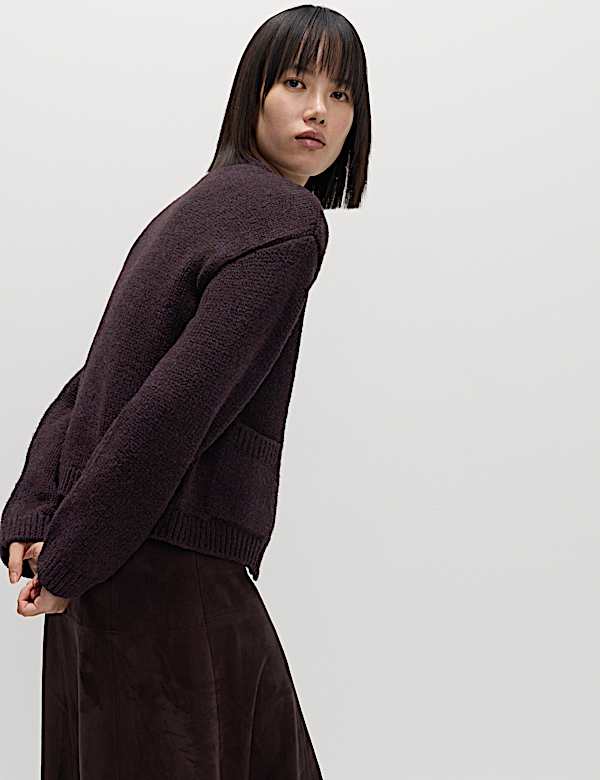 Crew Neck Pocket Detail Cardigan - GR