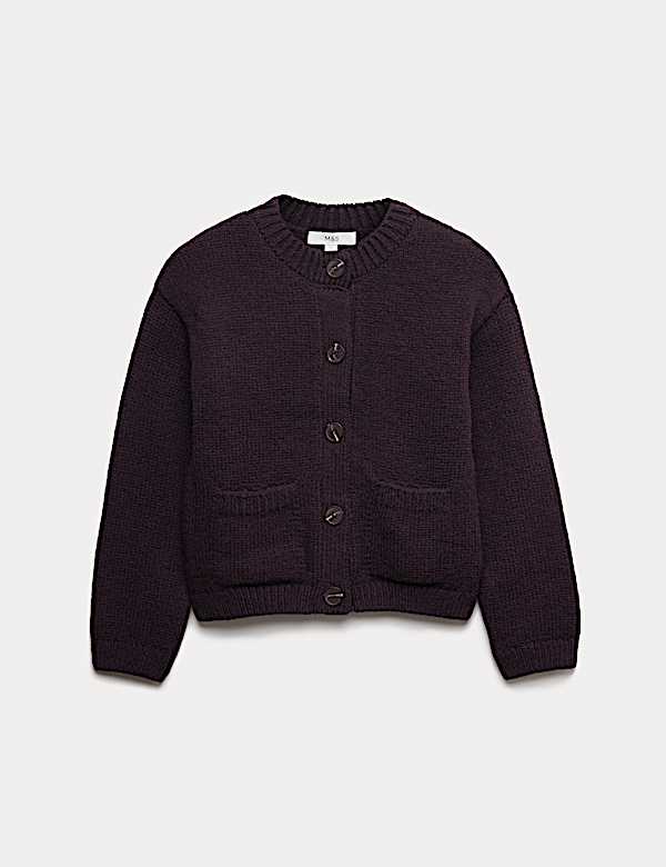 Crew Neck Pocket Detail Cardigan - GR
