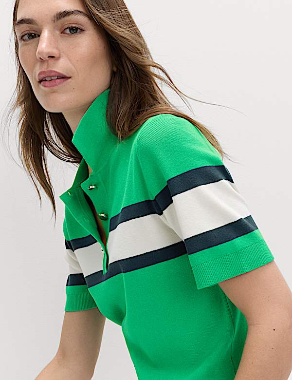 Striped Collared Slim Fit Knitted Top - CY