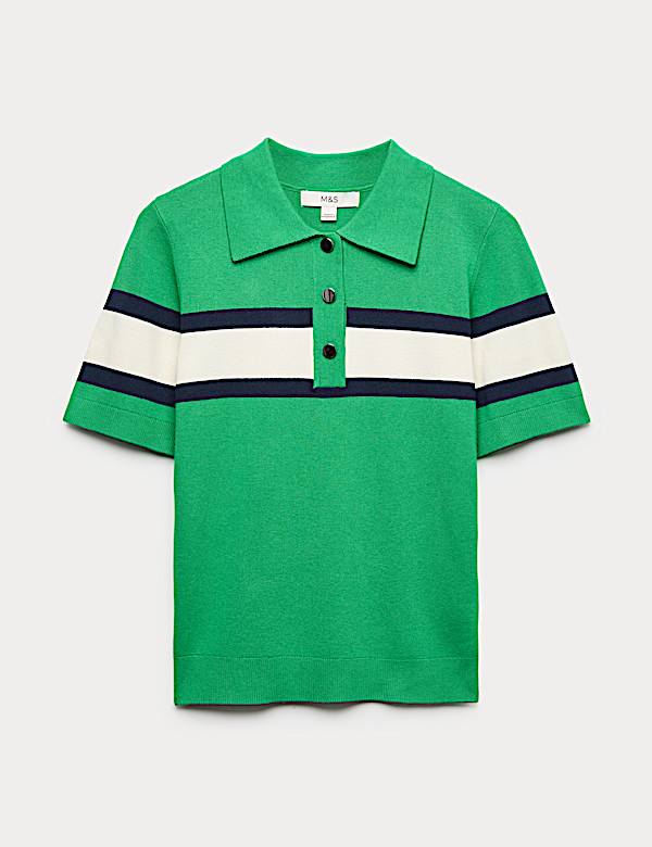 Striped Collared Slim Fit Knitted Top