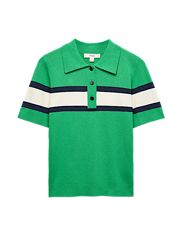 Striped Collared Slim Fit Knitted Top