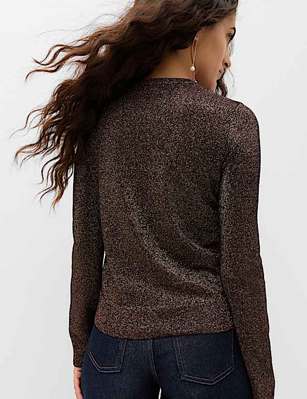Rayon Rich Sparkly Star Crew Neck Fitted Jumper - CA