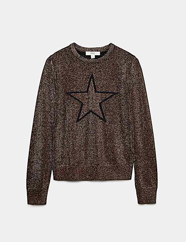 Rayon Rich Sparkly Star Crew Neck Fitted Jumper - CA