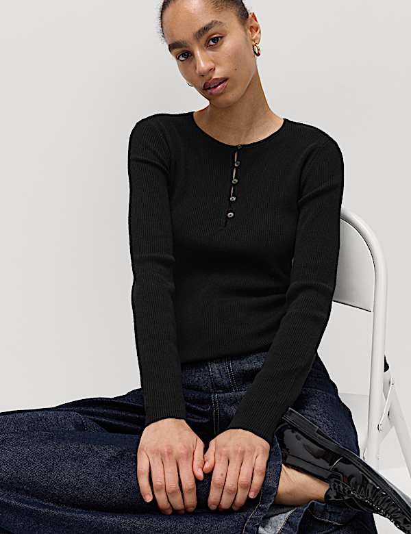 Ribbed Slim Fit Knitted Top | CAPPUCCINO | Tops | M&S DK