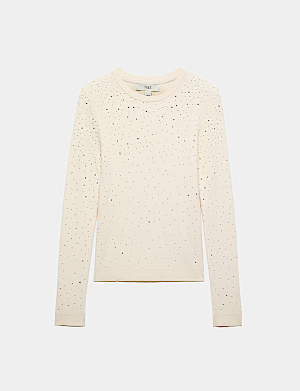 Rayon Rich Embellished Crew Neck Fitted Jumper - KR
