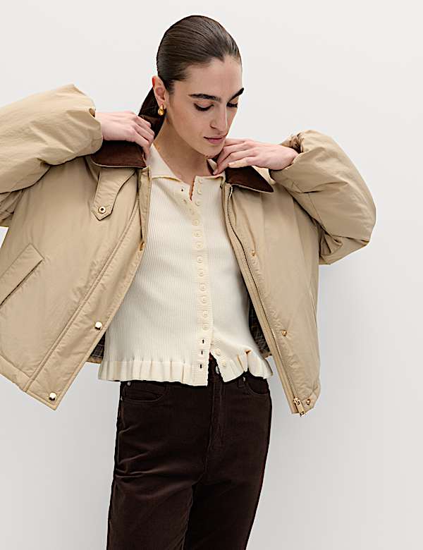 Ribbed Frill Detail Collared Cardigan - GR